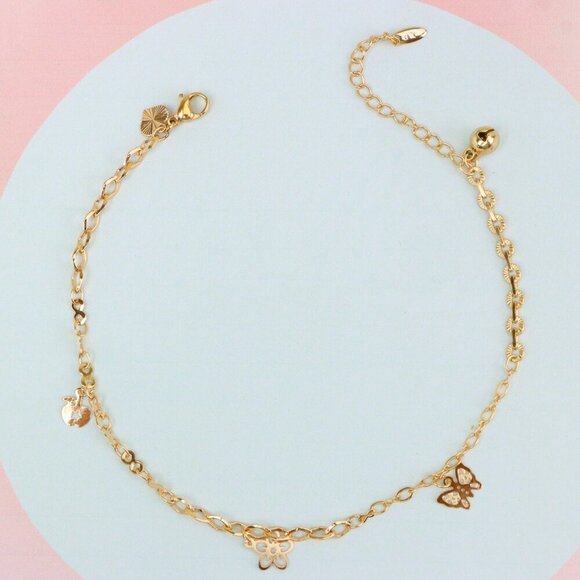 "Butterfly Charm Rose Gold Anklet with Dual Chain Accent, XPAL1188 - Picture 2 of 12